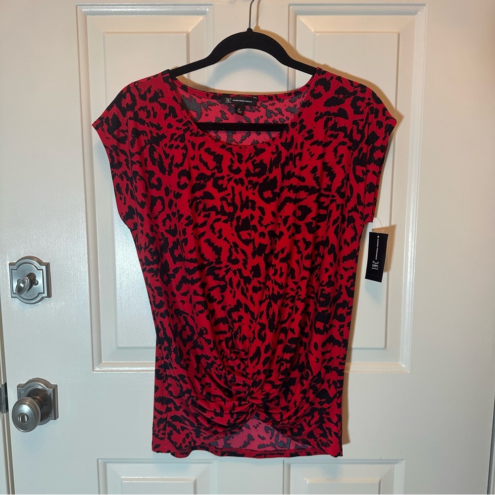 INC International Concepts Red and Black Animal Print Blouse